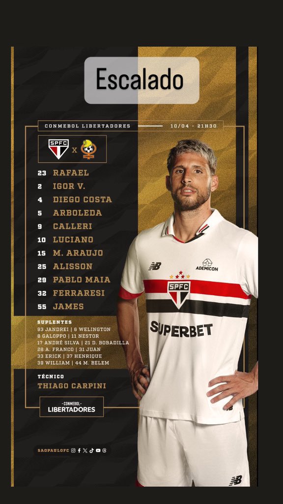 Agora com a arte oficial do @SaoPauloFC . Escalado . #ESPN #SPFC