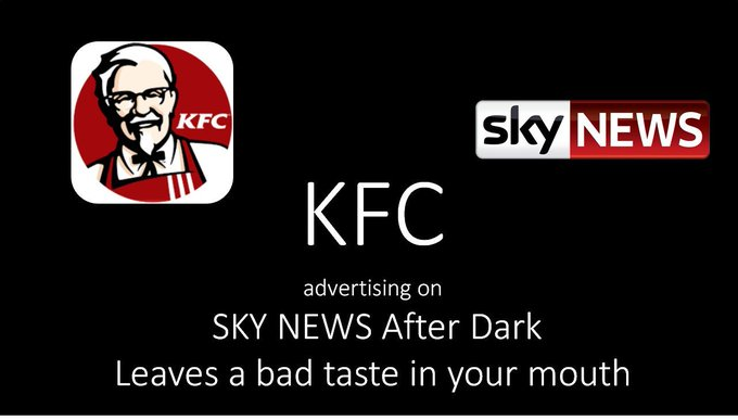 EEEK @KFCAustralia ‼️ your ads are appearing bon high rotation during Sky News after dark programs. Racism, bigotry, misogyny & climate change science denial are part of their go to agenda, do you want to be part of that messaging. #Auspol