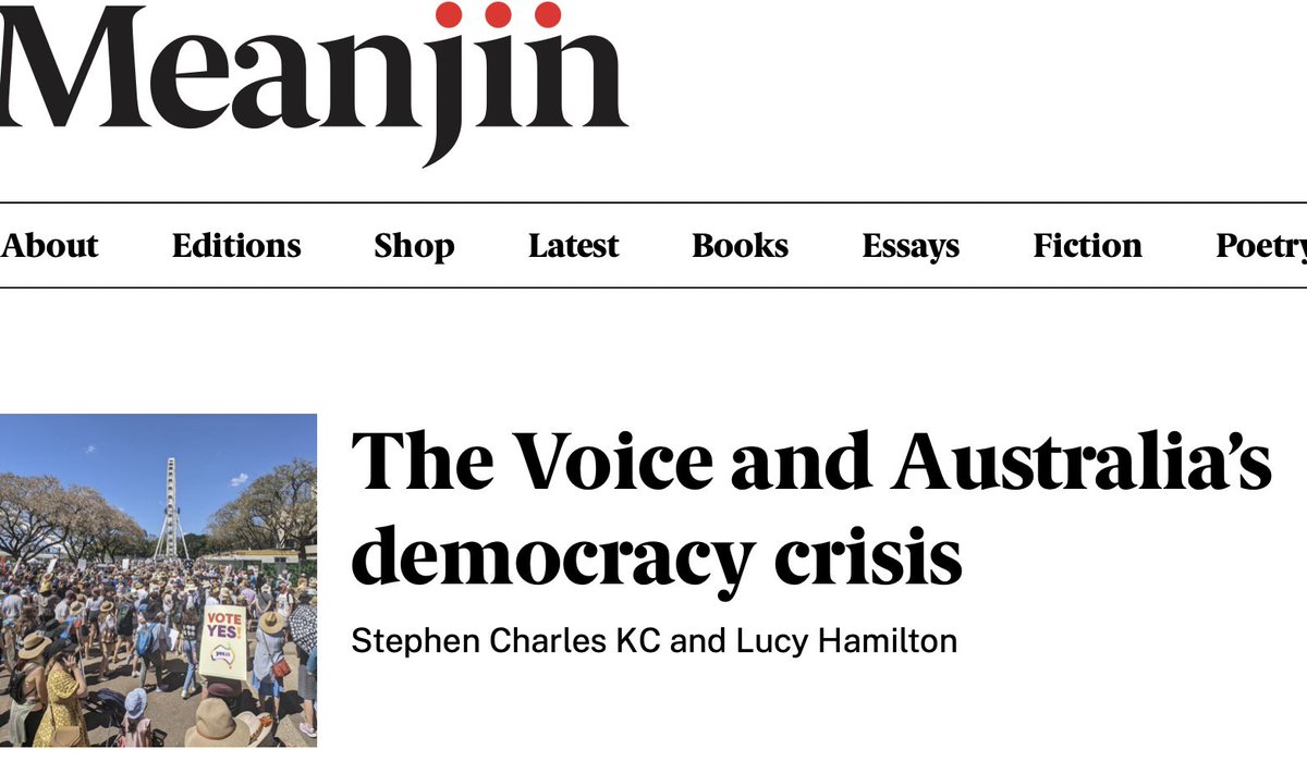 Read the first quarter of this essay by Stephen Charles AO KC and me at this link: theaimn.com/the-meanjin-es… You will need a subscription to @Meanjin for a paltry $5 per month (or $50pa) to read the rest. #auspol #democracy #integrity