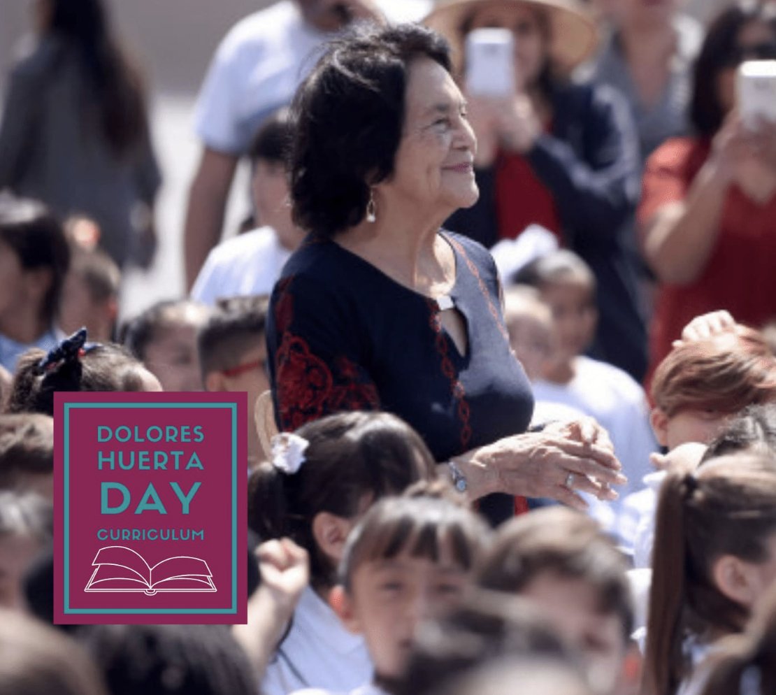 It's #DoloresHuertaDay! A day when Dolores asks us to focus on #CivicEngagement. Teach your kids & students about Civil Rights Leader @DoloresHuerta & her ongoing impact for #immigrants, #WorkersRights & more. Check out curriculum ideas for grades K-8! ➡️doloreshuerta.org/curriculum/