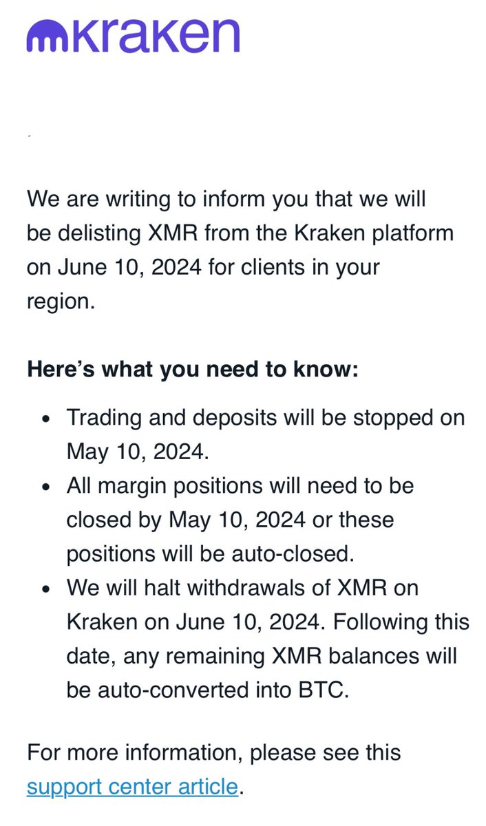 rats #XMR 我一直说门罗币被打压… 还有人不信… 你看看，又有交易所下架门罗币了，当初被币安下架的时候这家交易所还力挺门罗币，说隐私不是犯罪…  等所有交易所被迫下架了门罗后，到时候所有人都无法通过cex购买门罗币了… 我们有的只有dex… … 没人可以打败门罗币…