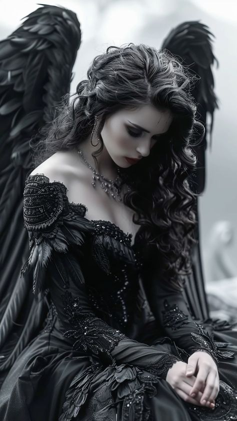 Her wings of darkness flutter, dancing with the night, As she envisions a love so pure, shining bright. A love that transcends darkness, breaking every chain, Melting her heart’s ice, healing the scars and pain.🖤🤍❤️