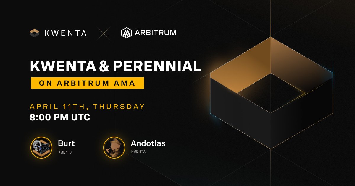 Kwenta will soon make its grand debut on @arbitrum! Join @BurtRock69 and @Andotlas for a discussion: 🗓 April 11th at 8pm UTC Dive into our exciting collaboration with @perenniallabs and discover Kwenta's boldest endeavors yet. See you there! 🥂 twitter.com/i/spaces/1OyJA…