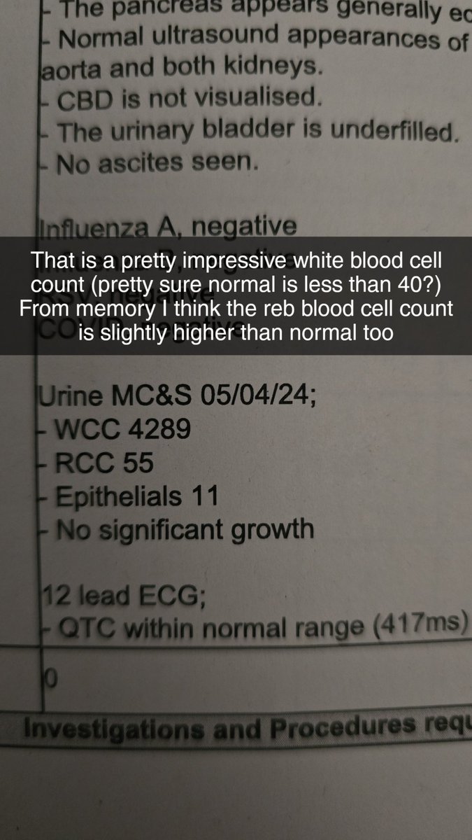 How was I #asymptomatic for a #UTI during A&E admission with a #whitebloodcell count that high? Crazy! #redbloodcell was slightly raised too I think (?)

#upperUTI #kidneyinfection #antibiotics #Meropenem #IVantibiotics #neurogenicbladder #spinalcordinjury #caudaequinasyndrome