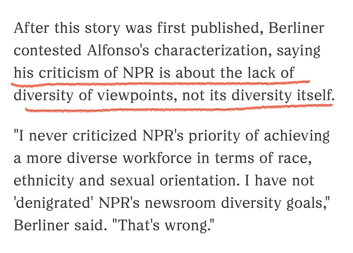 Nothing in NPR’s response to Berliner’s column refutes his substantive arguments. In fact, the pushback only supports his point. To progressives, “diversity” means people who look different but think the same.