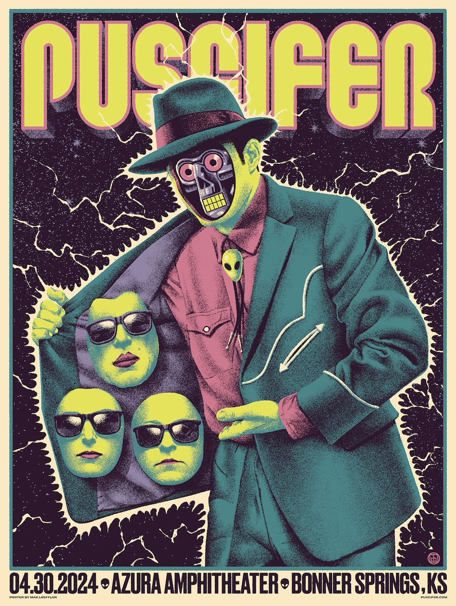 Tonight's poster for Bonner Springs, KS is designed by Max Löffler. A limited edition of 200 regular 18”x 24” posters will be available at the merch booth. Check out more of Max Loeffler’s work at maxloeffler.com