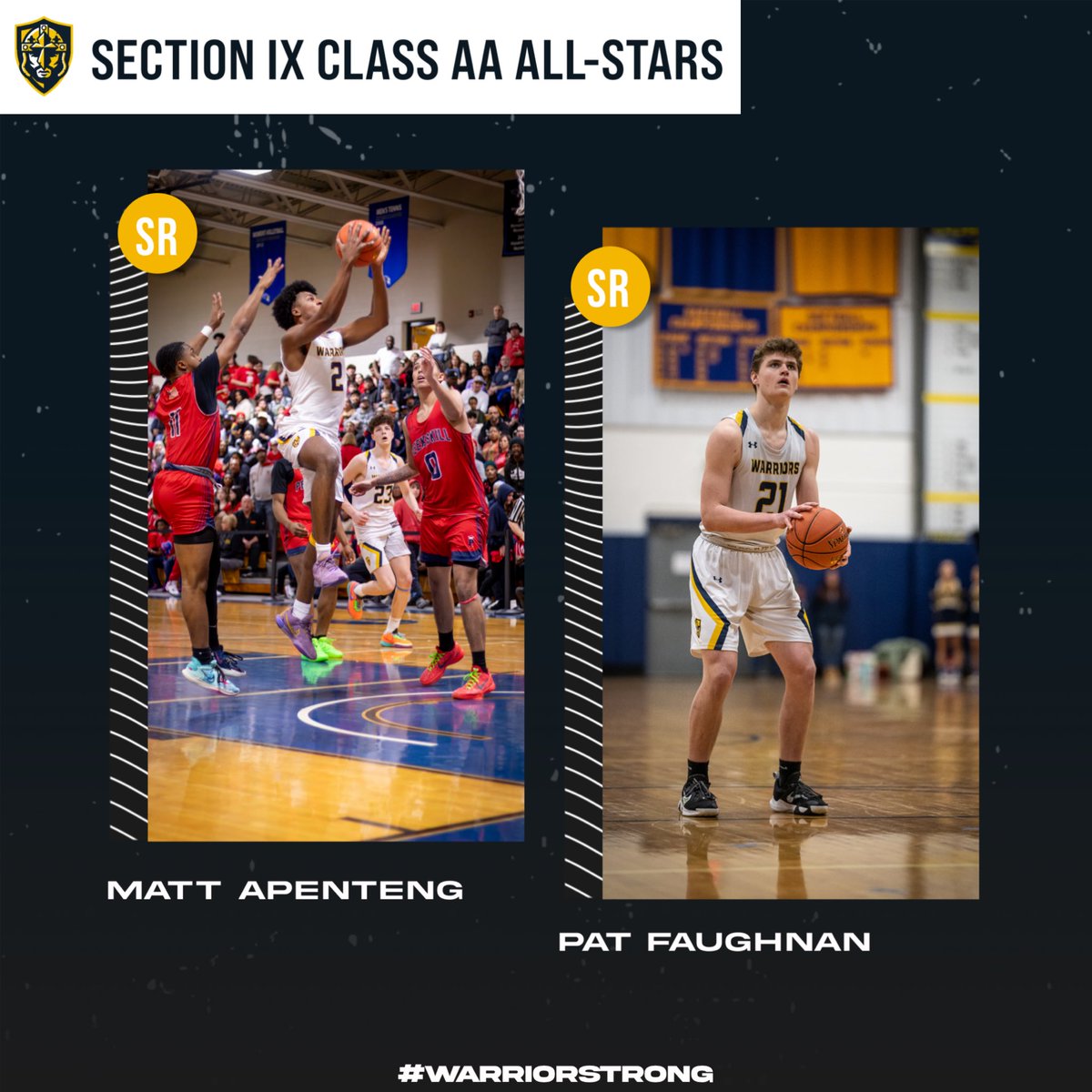 Congrats to junior basketball student-athlete, Zach Hart for being named Section IX Class AA BCANY Player of the Year and Coach Santoro being named Coach of the Year! Also congrats to seniors, Matt Apenteng and Pat Faughnan who were named All-Stars! #GoWarriors