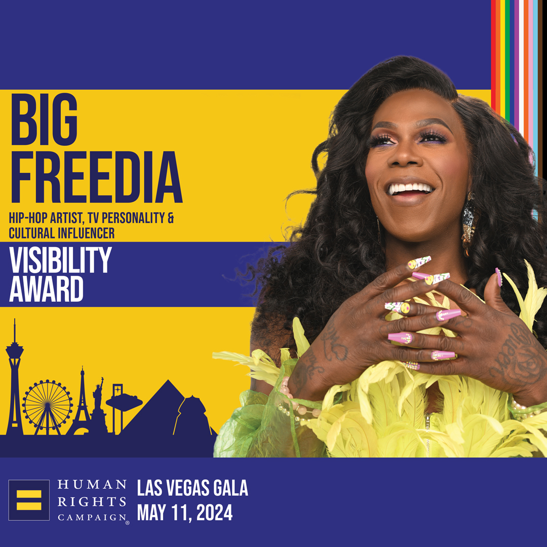 Proudly announcing one of our 2024 Honorees is hip-hop artist Big Freedia (@bigfreedia), who will be presented the Visibility Award. 2024 @HRCLasVegas Gala May 11 tiny.cc/HRCLasVegasGal… #HRC #HRCLasVegas #LGBTQ #LGBTQIA #Pride #Equality #HRCGala #HRCDinner