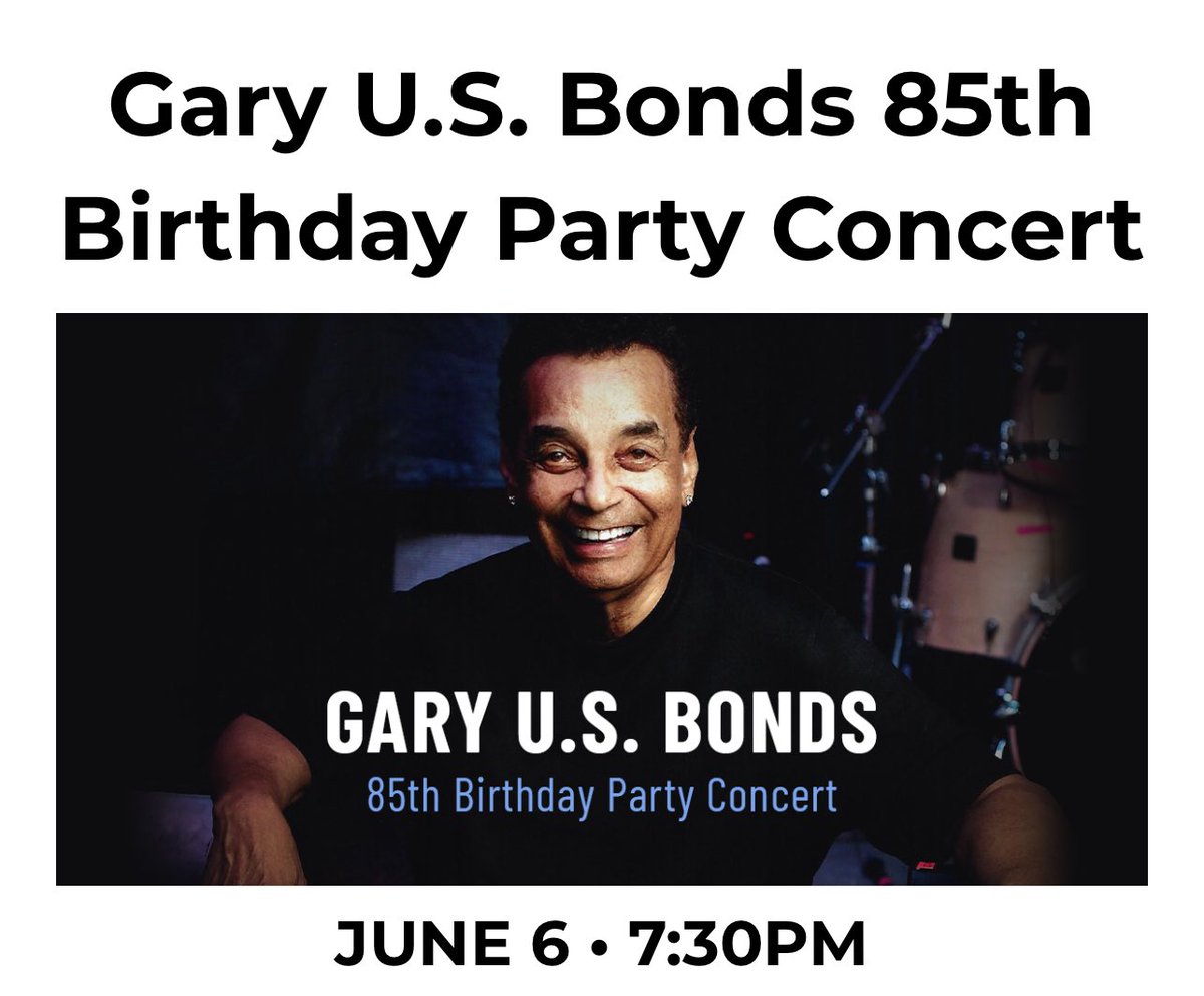 GARY U.S. BONDS' 85th Birthday Party Concert at The Vogel at the Count Basie Center in Red Bank NJ on June 6th!  Click here for tickets + info!  thebasie.org/events/gary-u-…
#happybirthday #rocknroll #legend #garyusbonds #CountBasieCenter #thevogel