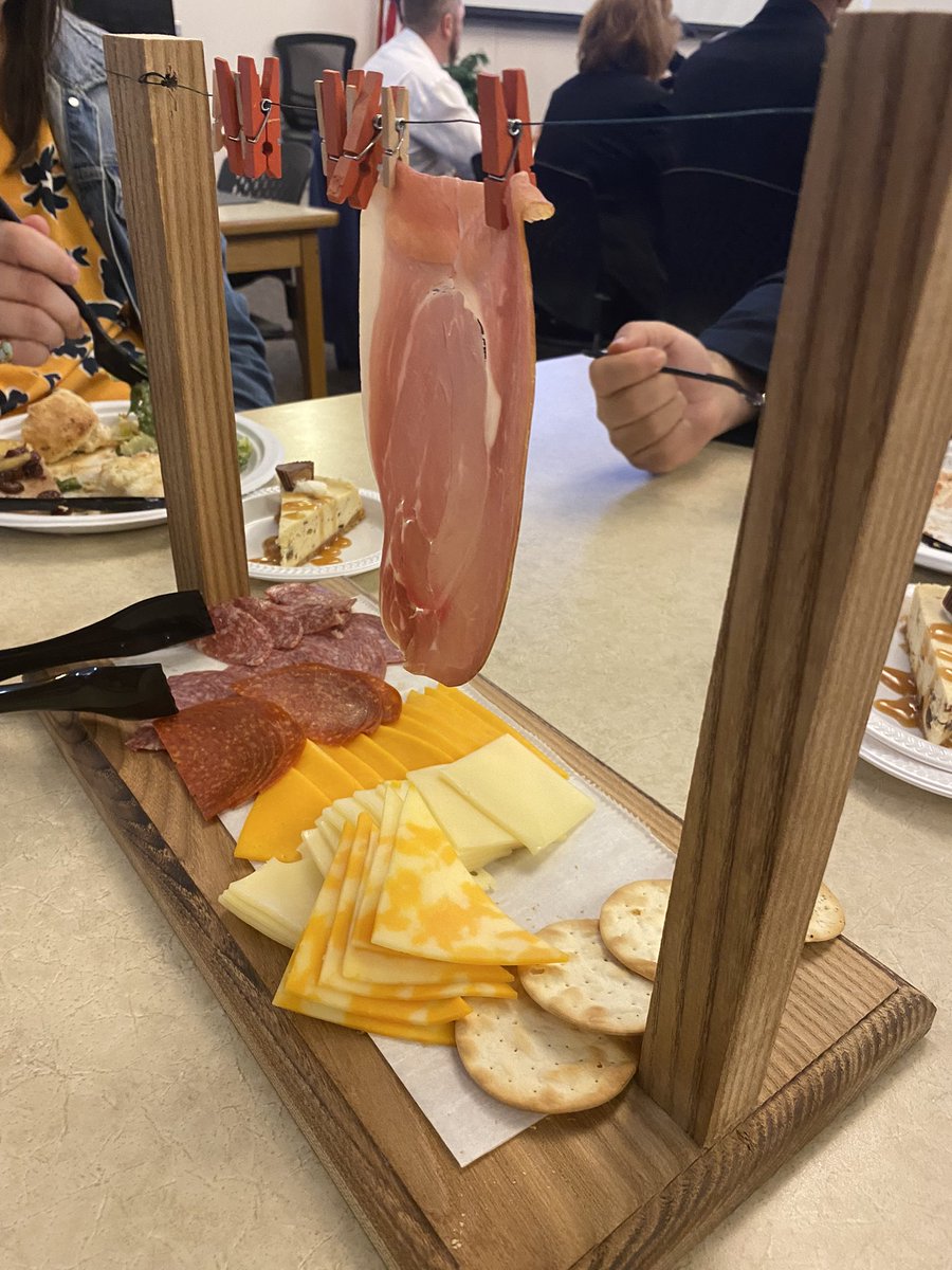 Most creative charcuterie board presentation I’ve ever seen. And impressive that this was designed by woodworking students and then assembled by students @FraserSchools @BrasureCTE #fraserfamily