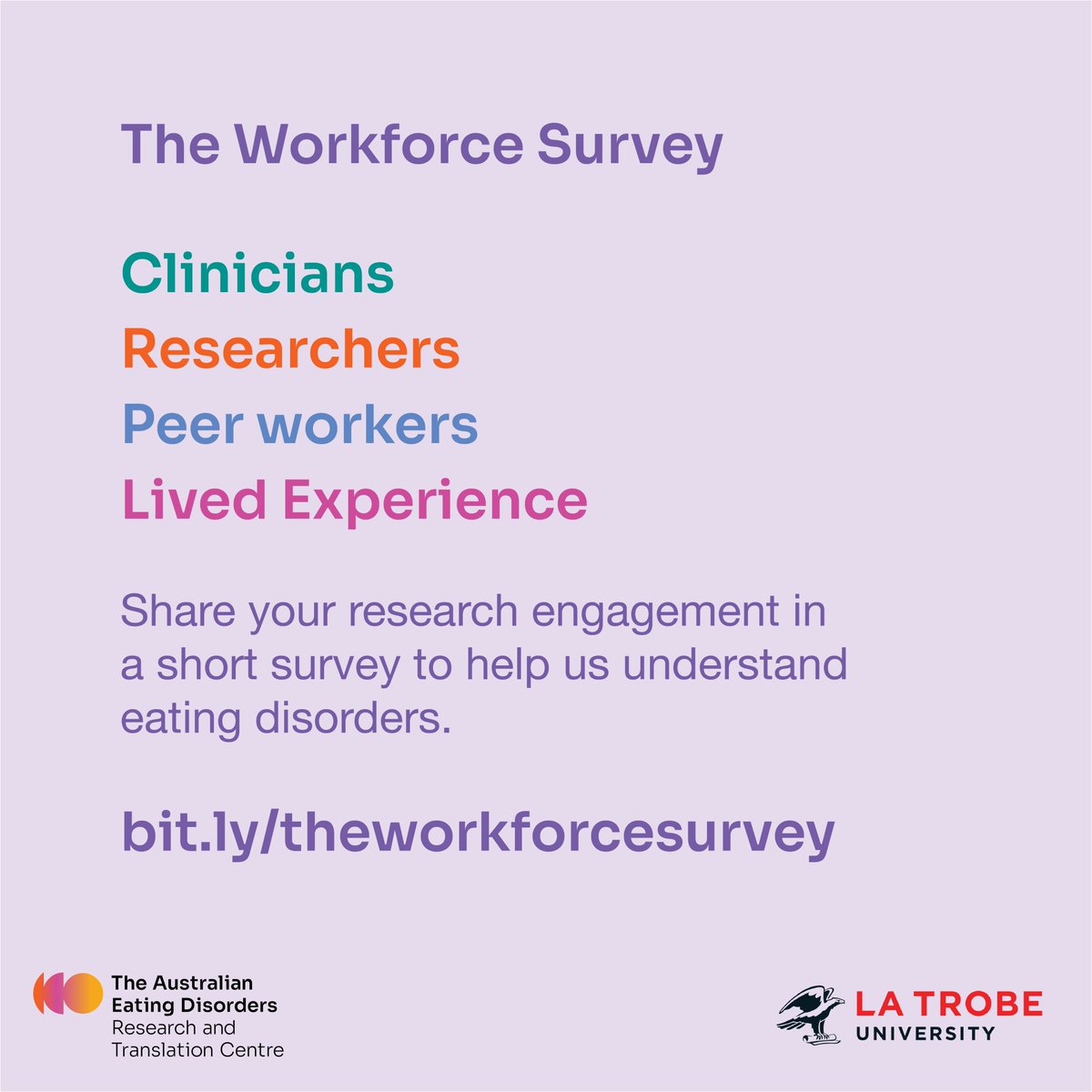 AEDRTC (@aedrtc) on Twitter photo Our understanding of research engagement and capacity within the Australian eating disorder workforce is currently limited.
Help us change this by having your say in The Workforce Survey: bit.ly/theworkforcesuโฆ
<a href="/latrobe/">La Trobe University</a> <a href="/anita_raspovic/">Anita Raspovic</a> <a href="/feliciamreed1/">Felicia Reed</a> Our understanding of research engagement and capacity within the Australian eating disorder workforce is currently limited.
Help us change this by having your say in The Workforce Survey: bit.ly/theworkforcesuโฆ
<a href="/latrobe/">La Trobe University</a> <a href="/anita_raspovic/">Anita Raspovic</a> <a href="/feliciamreed1/">Felicia Reed</a>