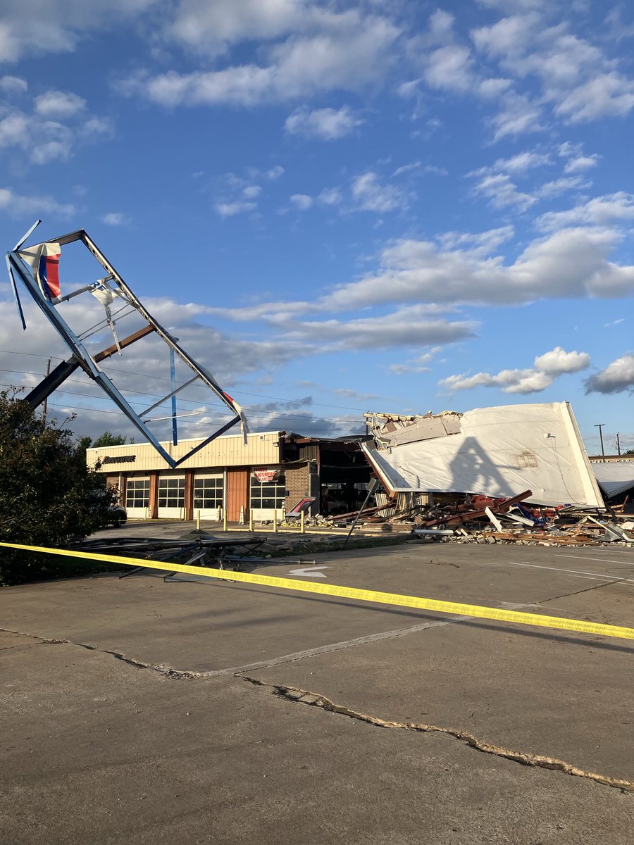Damage from the tornado that touched down on South Mason Road (near Kingsland) this morning seems pretty much confined to the Firestone store. Just a reminder that tornados are no joke. Be sure to heed tornado warnings in your area and seek safety.