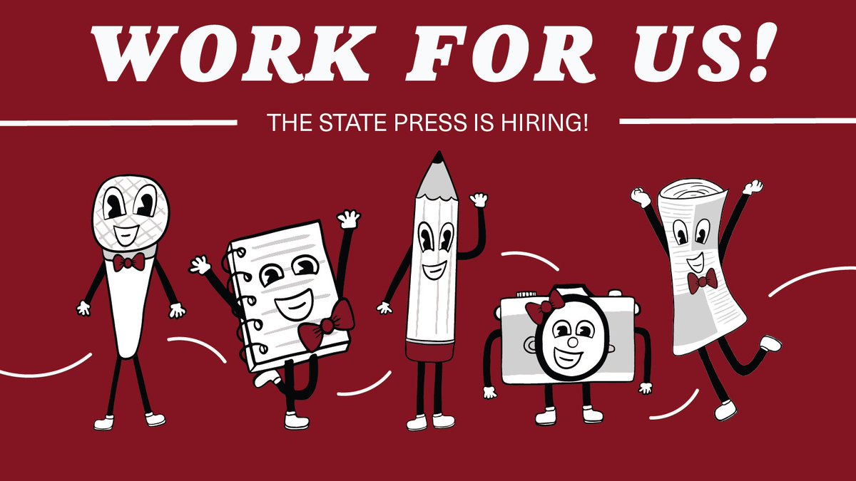 Interested in reporting, creating visual content or just looking for a way to engage more with the ASU community? WE GOT YOU! The State Press is now hiring for the Fall 2024 semester! Click the link below to submit your application. statepress.com/page/work-for-…
