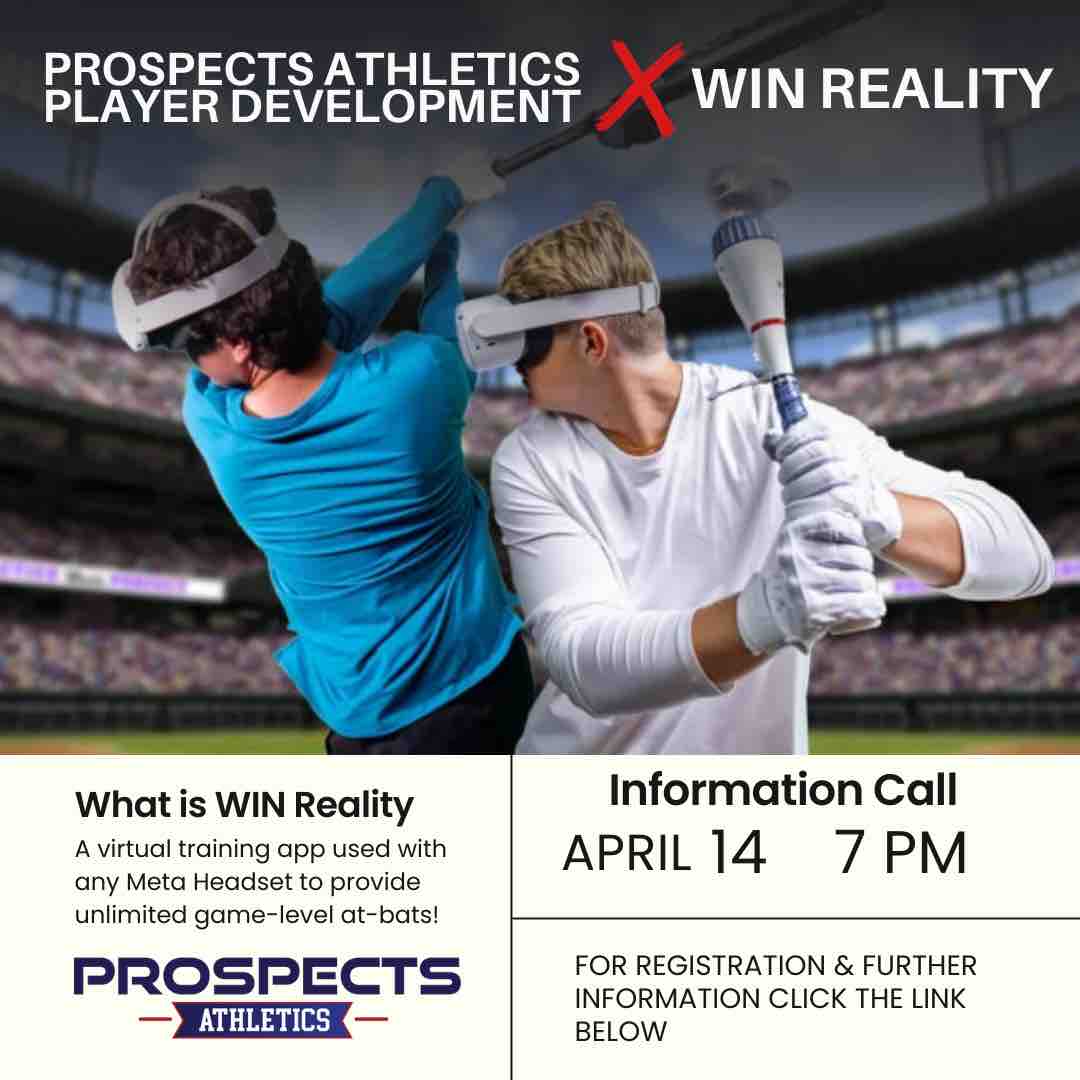 We are excited to announce the Prospects Athletics Player Development Program in partnership with WIN Reality. WIN Reality is a virtual training app used with any Meta headset.

Click the link below to learn more.

winreality.com/overview/prosp…