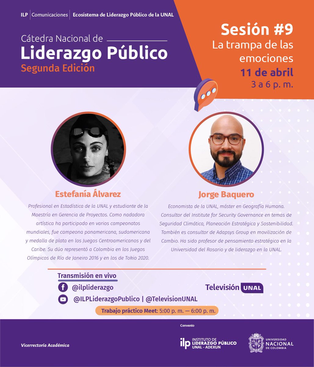 ¿Cómo afectan las emociones nuestras acciones y decisiones? 💡 Únete a esta sesión y explora la importancia de la inteligencia emocional en el liderazgo. Transmisión en YouTube del @ilpliderazgo y @televisionUNAL 11 de abril / 3 p.m.