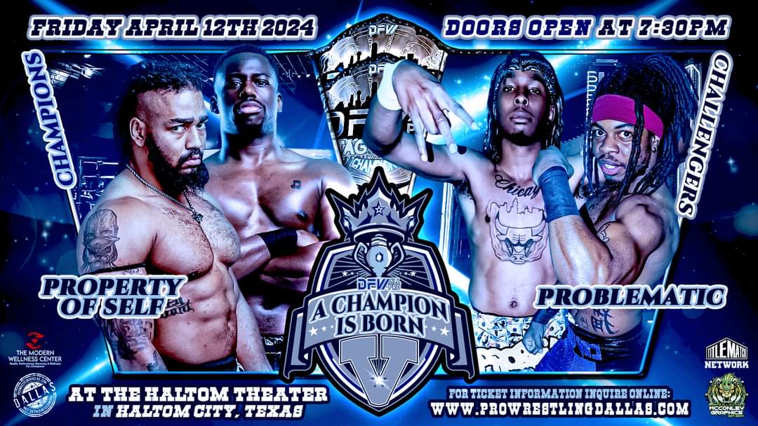 delynnxdelynn's tweet photo. This Friday, WE GOT A PROBLEM

At "A Champion Is Born 5", those @DFW_ALL_PRO Tag Titles are coming back where they belong, around the waist of Problematic!

🎟: https://t.co/UeSHRGQB90 

#prowrestling #indywrestling #dfwap #championship #tagteam #friday #texas #dallas #sports https://t.co/P2JPkuZTec