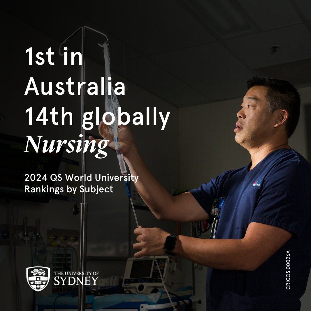 Sydney Health (@syd_health) on Twitter photo We are ranked 1st in Australia and 14th globally for Nursing in the 2024 <a href="/worlduniranking/">QS World University Rankings</a> by Subject 🏆
Congratulations to our Sydney Nursing School community!
Find out more about <a href="/Sydney_Uni/">University of Sydney</a>'s top performing disciplines 🔗 tinyurl.com/mws4kyv2
#QSWUR We are ranked 1st in Australia and 14th globally for Nursing in the 2024 <a href="/worlduniranking/">QS World University Rankings</a> by Subject 🏆
Congratulations to our Sydney Nursing School community!
Find out more about <a href="/Sydney_Uni/">University of Sydney</a>'s top performing disciplines 🔗 tinyurl.com/mws4kyv2
#QSWUR