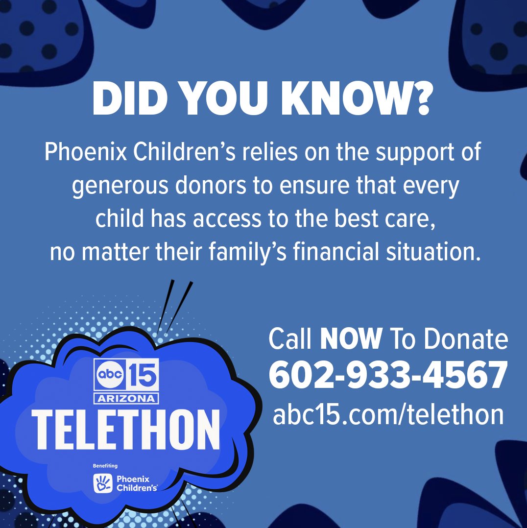 Today's the BIG DAY! Our annual ABC15 Telethon benefitting Phoenix Children's. Your generosity has already got us over the $500,000 mark. THANK YOU SO MUCH!!! Keep those phone lines ringing or go on-line to donate to help these amazing kids get the care they need.