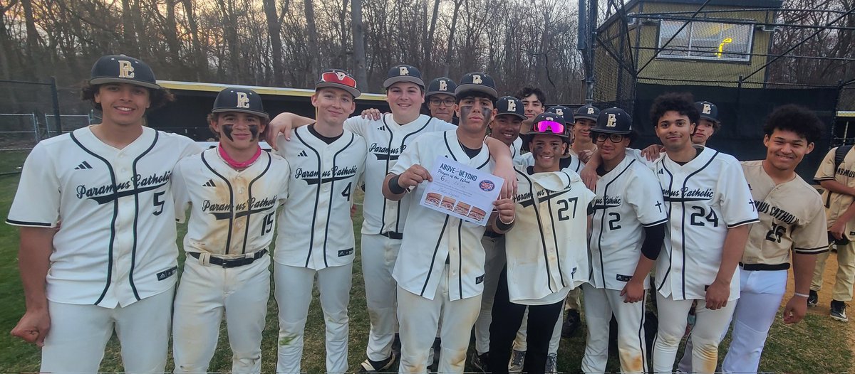 Paladins Win ! Paramus Catholic gets the 5-3 victory over SJR in Baseball. Gio Latino takes home the Jersey Mike's Player of The Game going 2-3 w 2RBI..Matt Alegria gets the win going 5 innings with 7K's... @VarsityAces @JSZ_Sports @jerseymikes @PCFB_Paladins @ParamusCathHS