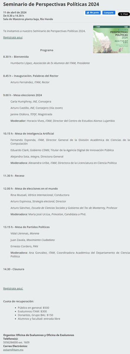 🚨#MAÑANA @ITAM_mx @ExITAM El MEJOR análisis político electoral #SPP2024 ⏰8:30am 📍Sala Maestros Agenda: cutt.ly/Ow8irzv0 Registro: cutt.ly/Jw8ir1ws @C_Humphrey_J @JanineOtalora @EduardoClark @vidallerenas @JZavalaGt @ErnestoCordero @majourzua @ASota @EspinosaSilis