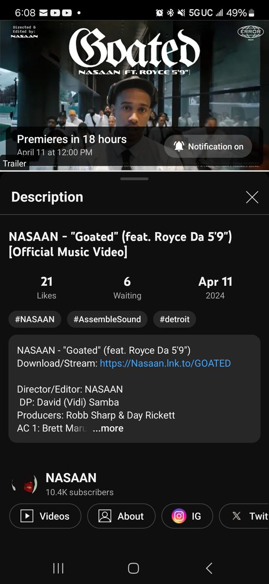 @NASAANx FEATURING @Royceda59 'GOATED' 4/11/24 AT 12PM EST

LYRICS #NASAAN & #ROYCE59

DIRECT/EDIT #NASAAN

youtu.be/7oXWVluTp44

#GOATED #DETROIT #WESTSIDEDETROIT #EMCEES #VIDEOGRAPHER #MUSICVIDEO #VISUALS #NEWMUSIC #HIPHOP #WIKIHHDG