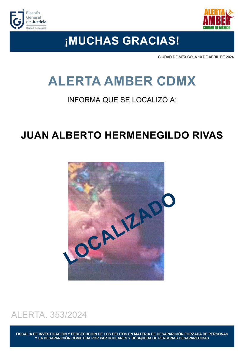 Ha sido localizado el menor de edad, Juan Alberto Hermenegildo Rivas, agradecemos a la ciudadanía, medios de comunicación e instituciones. Se desactiva #AlertaAmber