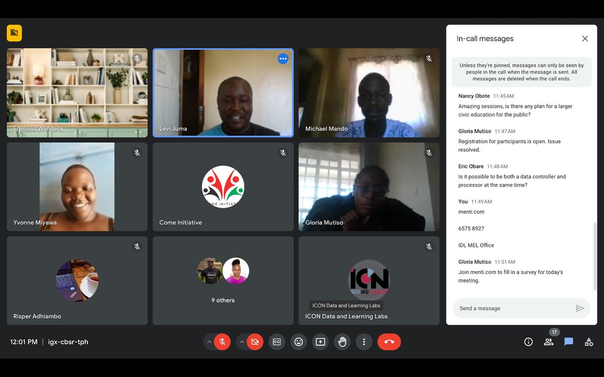Today, Edmond Wandera from @ODPC_KE led an insightful virtual data protection and privacy webinar. This session is part of our ongoing #IjueDataYako project, a series of low-intensity training sessions focused on virtual data protection & digital rights. #IDLlabs #DataAdvocacy