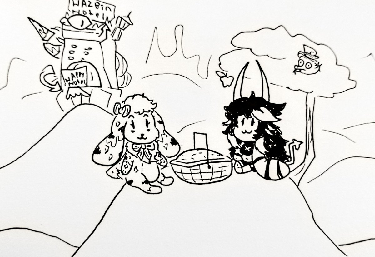 Krabzinthesunl1's tweet photo. @andouilles and @paperbvnny having a picnic at the hazbin hotel https://t.co/He81Xe2Jcz