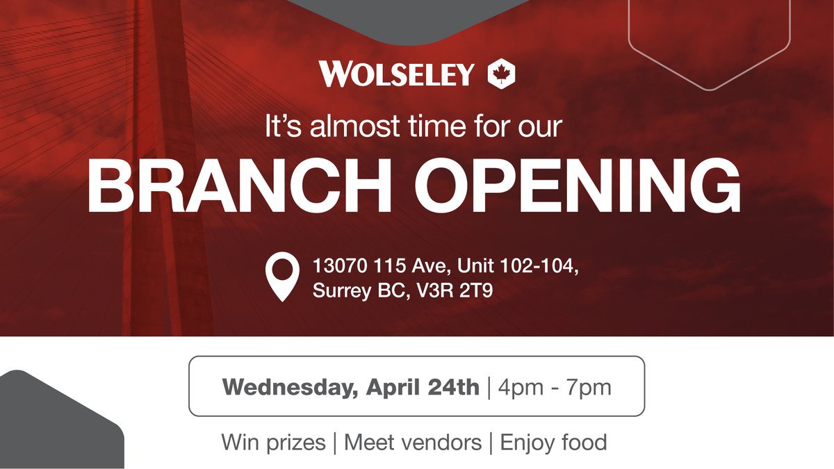 ⏳ Join Wolseley North Surrey's grand opening! First 150 guests get a special gift. 🎁 Expect giveaways, food, & drinks. Meet top HVAC & plumbing vendors. 🛠️ RSVP now: share.hsforms.com/1dQ4nS9wHSRisH… #WolseleyNorthSurrey #GrandOpening