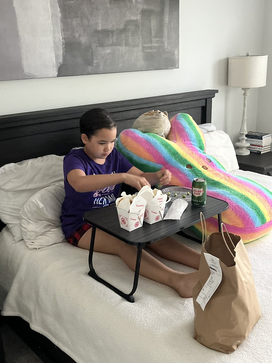 “Daddy, do you mind sleeping on the floor.  Me, Rainbow and Mocha are sleeping in your bed tonight!  After we eat our dinner, thanks for the Chinese!”
Farrah Ogden