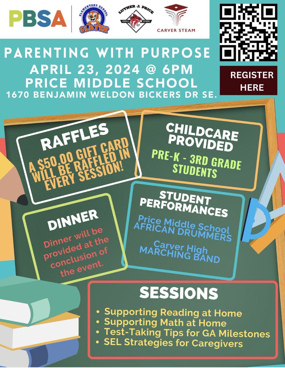 Caregivers - Get a jump start on registration for our 2nd Partnering with Purpose event that will be held at Price Middle School on 4/23 @6PM. Dinner will be served. Hope to see you there!! @JovanDM @PBS_Atlanta @SEM_PBSA @moldingmindz @MsManago @ChashaWilliams @NikkitaDW