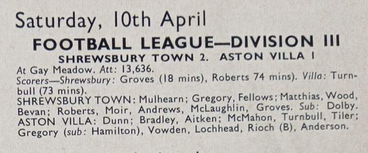 The first Aston Villa away game l ever attended was played On This Day 1971. Football League Division Three @shrewsburytown 2-1 @AVFCOfficial Gate 13,636 #ShrewsburyTown #astonvilla #avfc