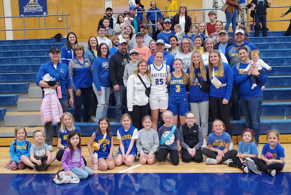 Hayfield has a population of about 1,350 people. I think they were ALL at the All-Star game to cheer on their 2 All-Stars @nataliebeaver24 & @KristenWatson3_ Love it! @LadyVikes