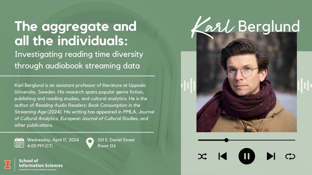Join us next Wednesday to hear from Karl Berglund, assistant professor of literature at Uppsala University, Sweden, who will give a talk on audiobooks and reading diversity! More information here: bit.ly/4aNRtIf 🎧