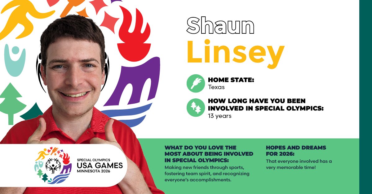 Meet @202USAGames Athlete Advisory Council member Shaun Linsey, who is a @SOTexas athlete competing in🏌️‍♂️⛵📣 🏐🚣‍♂️🎾. Learn more about Shaun here ➡️ bit.ly/43qeMpj and show support in the comments with a 🏅. #2026USAGames #CallingAllChampions #InclusionRevolution