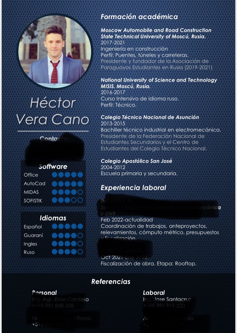 hector_vera_'s tweet image. Este es mi currículum.. hasta ahora no consigo un trabajo digno y ni hablemos de la homologación de mi título 😭😭 este país es inviable para aquellos que nos matamos estudiando y si tenemos opiniones críticas aún peor..
Me duele en el alma este país