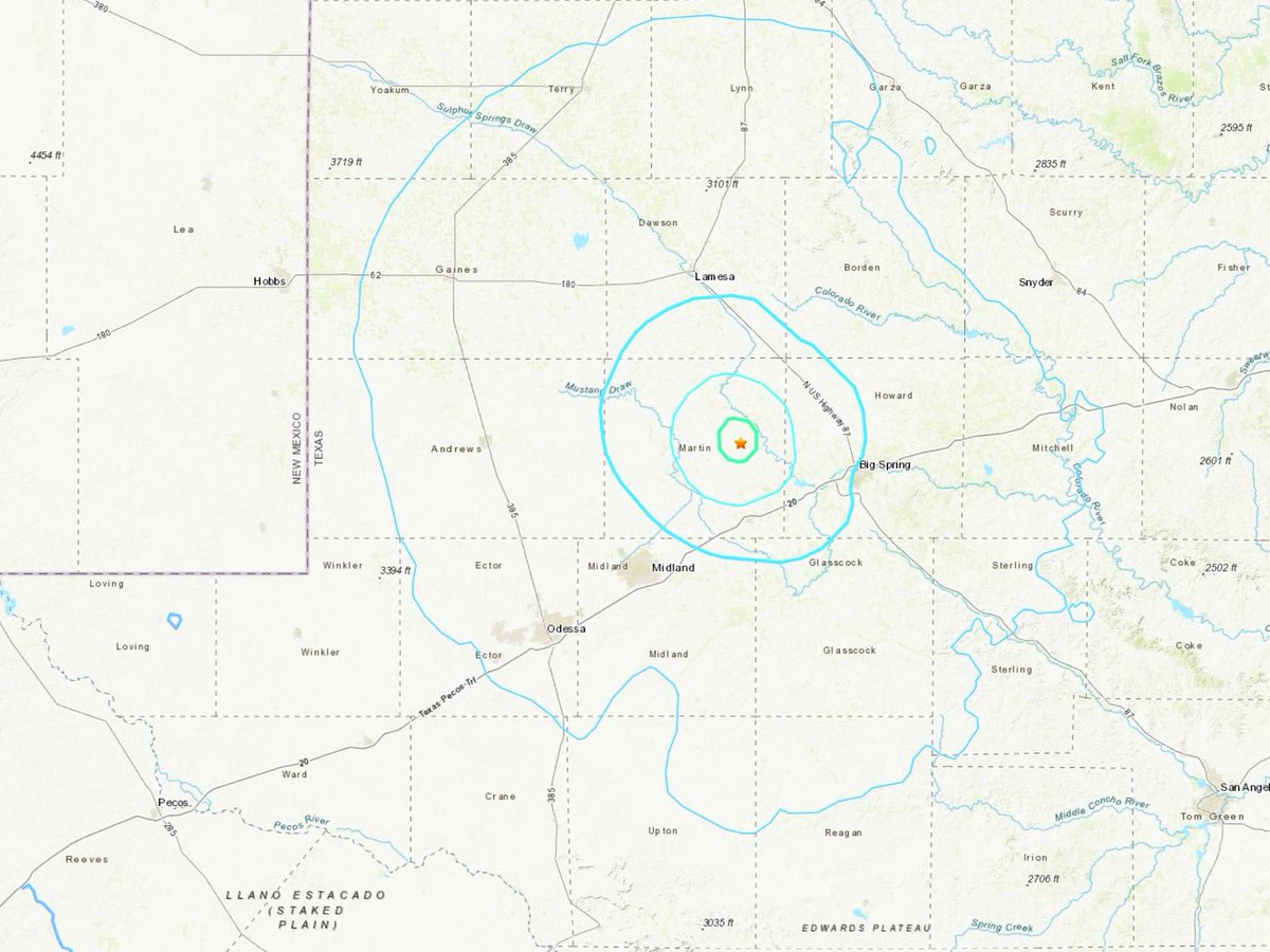 Texas Quakes: USGS confirmed a 4.4-magnitude earthquake about 27 miles northeast of Midland early this afternoon. Did you feel it?   USGS data at is.gd/2giB5Q #PermianBasin #MidlandTX #TXQuakes