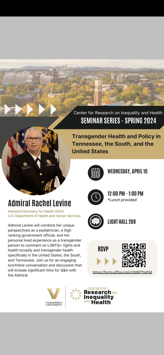 Welcome Admiral Rachel Levine to @VanderbiltU @LGBTQPolLabVU!