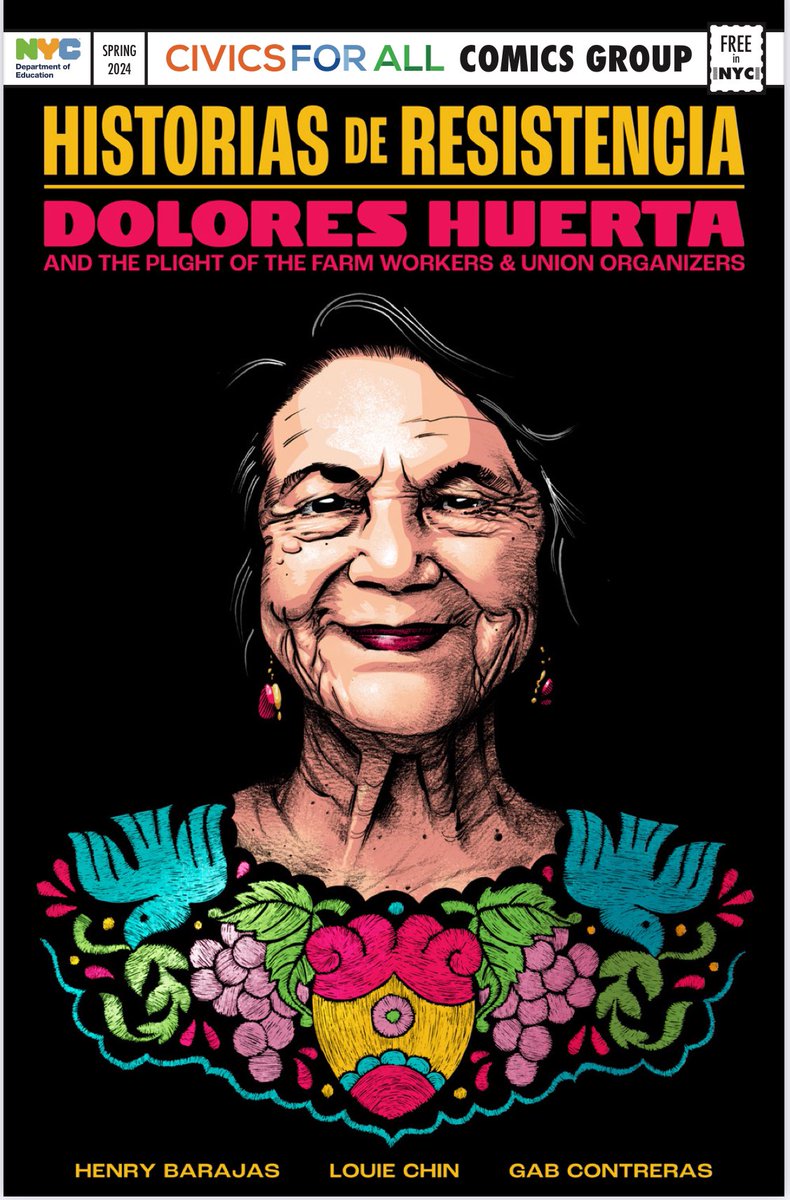 To celebrate @DoloresHuerta’s 94th birthday read CIVICS FOR ALL COMICS GROUP COMIC, Historias de Resistencia: Dolores Huerta & the Plight of the Farm Workers & Union Organizers by @HenryBarajas @GabContrerasR & @loubot cover @lamanocomic!💥 Download NOW: weteachnyc.org/resources/reso…