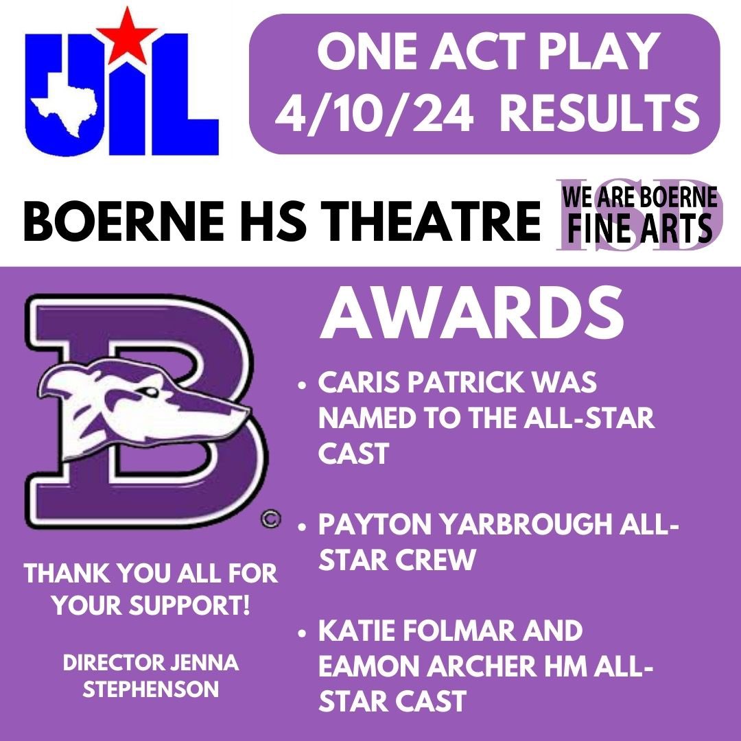 Congratulations for BHS One Act Play - named AREA Champion! Boerne ISD