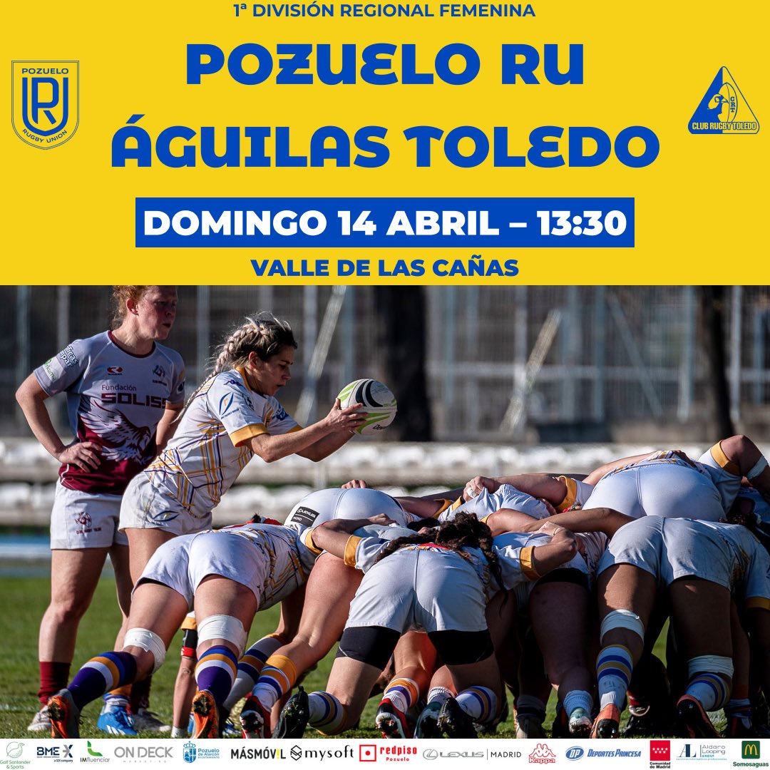 Pozuelo Rugby Union (@pozueloru) on Twitter photo PLAY OFF 🏆 SEMIFINAL
Pozuelo RU vs Águilas de Toledo CRT
📆 Domingo 14 de abril – 13:30
📍Ciudad deportiva Valle de las Cañas
Tras defender el liderato en la segunda fase de la liga, nuestras chicas disputan la semifinal en casa. 🔥
💙💛🏴☠️
#vamospiratas
<a href="/RugbyMadrid/">Federación de Rugby de Madrid</a> PLAY OFF 🏆 SEMIFINAL
Pozuelo RU vs Águilas de Toledo CRT
📆 Domingo 14 de abril – 13:30
📍Ciudad deportiva Valle de las Cañas
Tras defender el liderato en la segunda fase de la liga, nuestras chicas disputan la semifinal en casa. 🔥
💙💛🏴☠️
#vamospiratas
<a href="/RugbyMadrid/">Federación de Rugby de Madrid</a>
