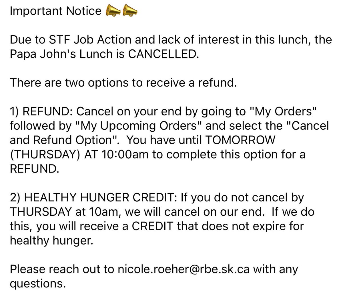 Healthy Hunger has been cancelled. Read this post for details regarding how to access your refund or to receive a credit on your account.