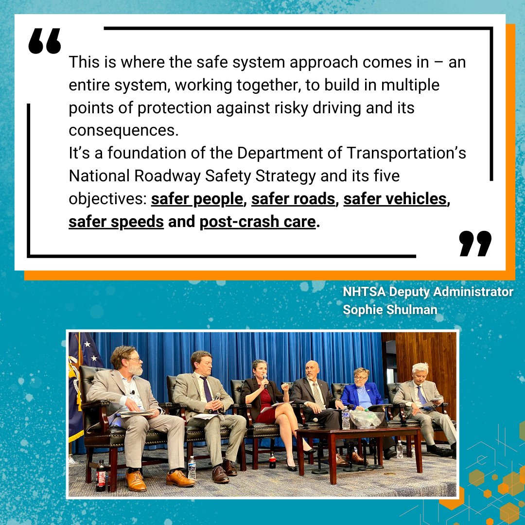 NHTSA Deputy Administrator Sophie Shulman speaks on evidence-based solutions to address unsafe driving behavior at a panel hosted by @OSHA_DOL and @NSCsafety with @NTSB and others today, 'Roadway Safety is Workplace Safety: The Need to Eliminate Distracted Driving.'