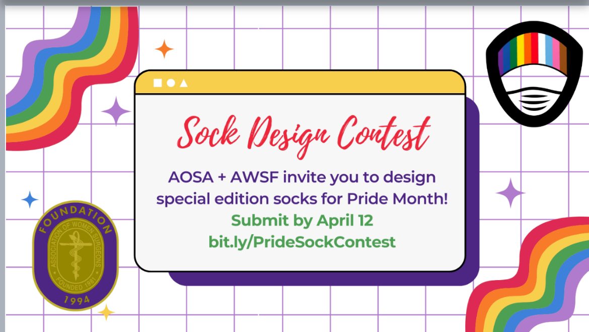 Don't forget to submit your designs for the @OutSurgeons and AWSF sock contest by this Friday, April 12! womensurg.memberclicks.net/aosa-aws-sock-…