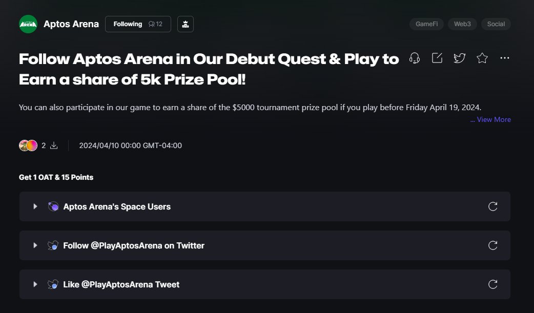 We just joined <a href="/Galxe/">Galxe</a> 💫

Come join our debut Quest and Participate in our Tournament sponsored by <a href="/Aptosapartments/">Apartments</a> to get a share of the $5k Prize Pool.

Quest Details🔗👇