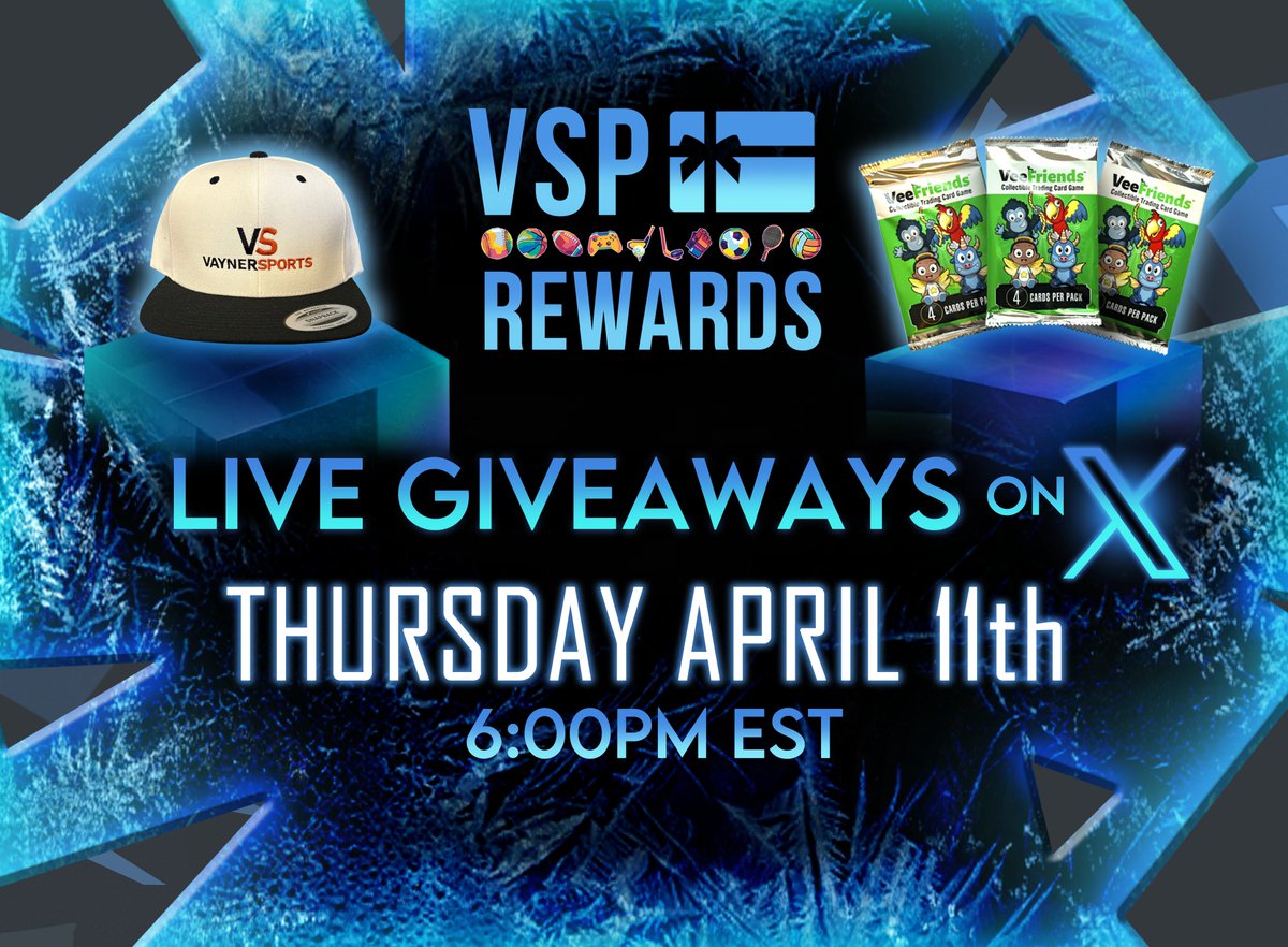 VaynerSports Pass (@vspass) on Twitter photo VSP Rewards - Live Giveaway Spaces! ⭐️
🗓 Thursday April 11th 6:00pm EST
🧢 RETWEET THIS for a chance to win a FREE Hat & <a href="/VeeFriendsCards/">VeeFriends Cards</a>
🔗 Link to the Spaces
x.com/i/spaces/1jMJg… VSP Rewards - Live Giveaway Spaces! ⭐️
🗓 Thursday April 11th 6:00pm EST
🧢 RETWEET THIS for a chance to win a FREE Hat & <a href="/VeeFriendsCards/">VeeFriends Cards</a>
🔗 Link to the Spaces
x.com/i/spaces/1jMJg…