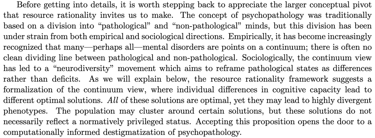 <a href="/bari_bilal/">Bilal Bari</a> and I wrote a paper that will be in a special issue of Behavioral Neuroscience on computational psychiatry. I want to highlight one aspect that makes this paper distinctive: resource rationality as a way of thinking about neurodiversity.
gershmanlab.com/pubs/BariGersh…