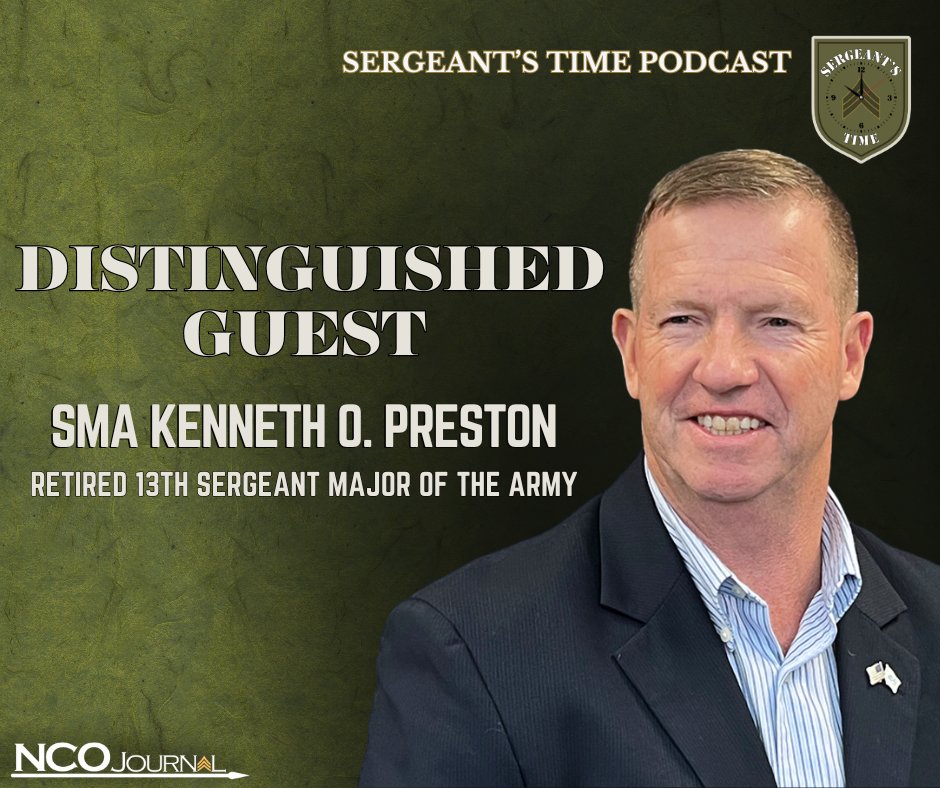 The NCO Journal is honored to welcome retired 13th Sgt. Major of the Army Kenneth O. Preston to the Sergeant's Time Podcast.

Mark your calendars for April 12, stay tuned for updates! 
#NCOJSTP #SergeantsTime #13THSMA @USArmy @TRADOC @FORSCOM https://t.co/bPaUmG7D5f