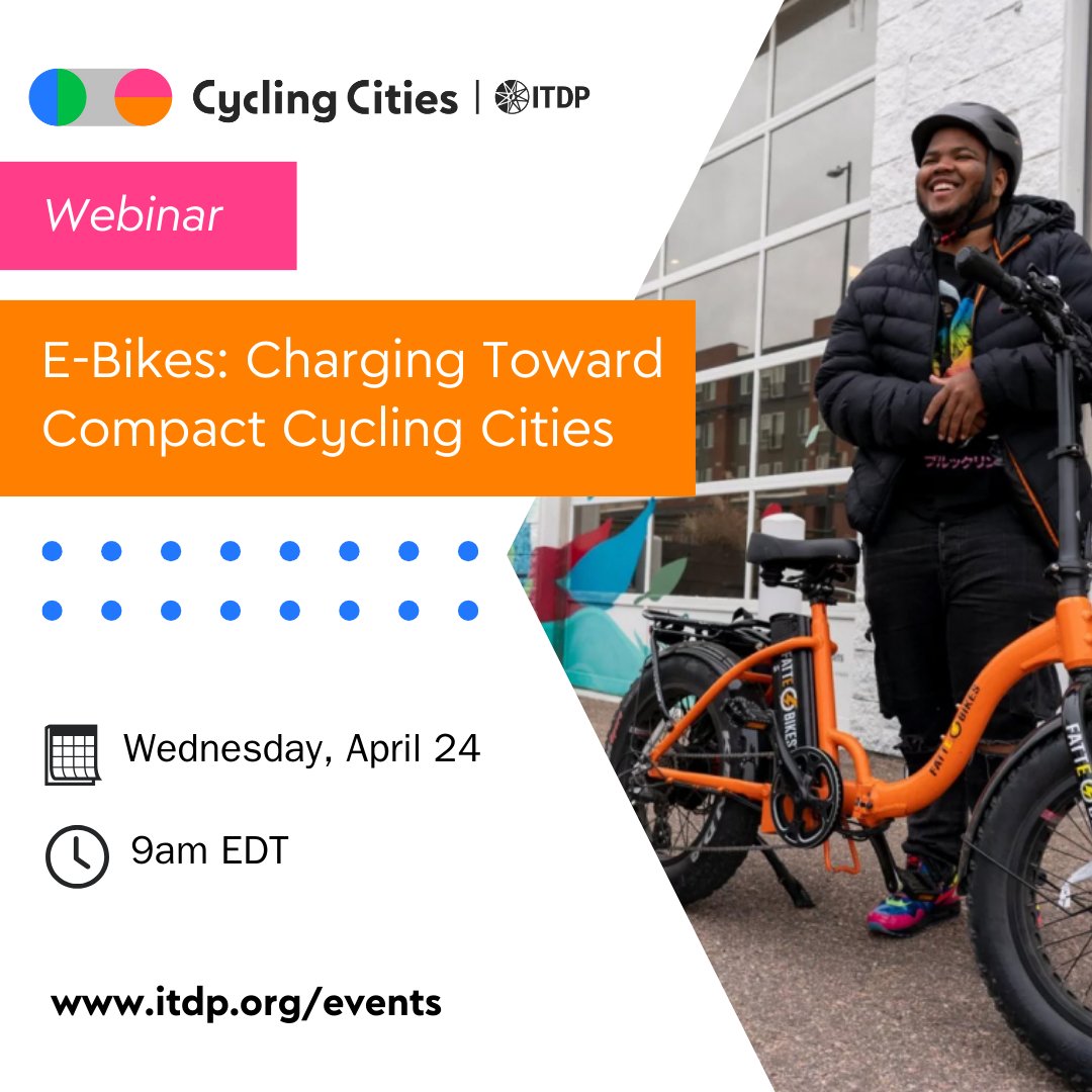 Are you curious about the role of e-bikes in creating more #sustainable cities?🚴‍♀️ Join us for a webinar where we'll explore ITDP's latest report on e-bikes & delve into case studies from #Kenya and #Indonesia. Register to learn about the impact of e-bikes: bit.ly/4axfEe8