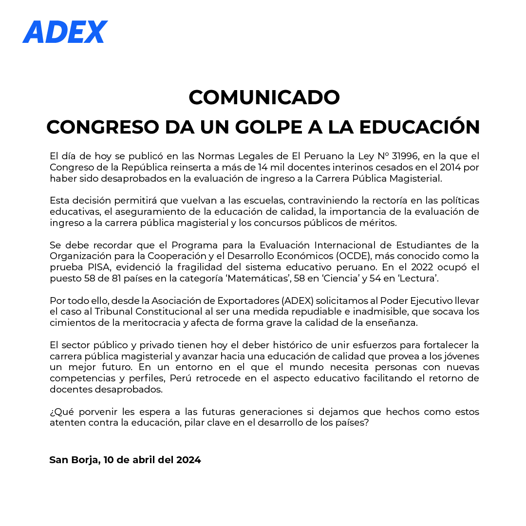 📣 #Comunicado Congreso da un golpe a la educación.